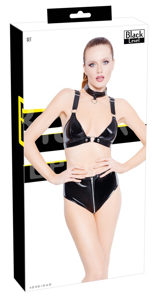 Set 3 Piese Lenjerie din Vinil, Negru, M, #8, Erotic24.ro