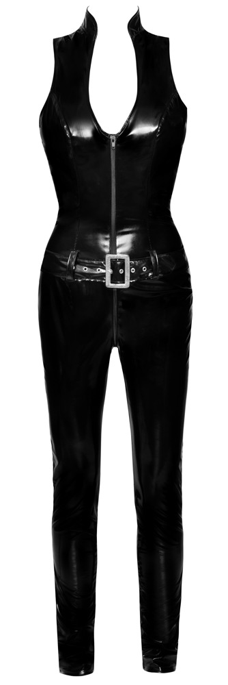 Catsuit din Vinil cu Insertie din Tulle, Negru, S, #7, Erotic24.ro