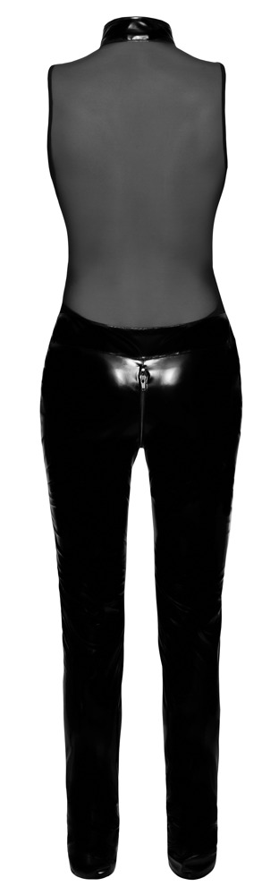 Catsuit din Vinil cu Insertie din Tulle, Negru, M, #8, Erotic24.ro