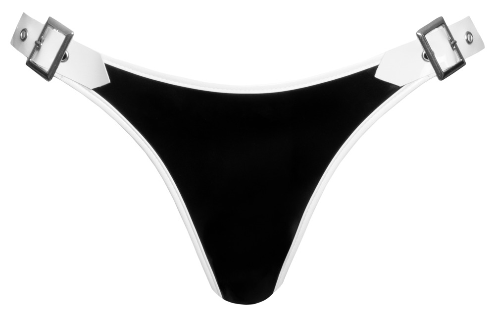 Bikini Sexy din Vinil cu Catarame, Negru/Alb, S, #5, Erotic24.ro