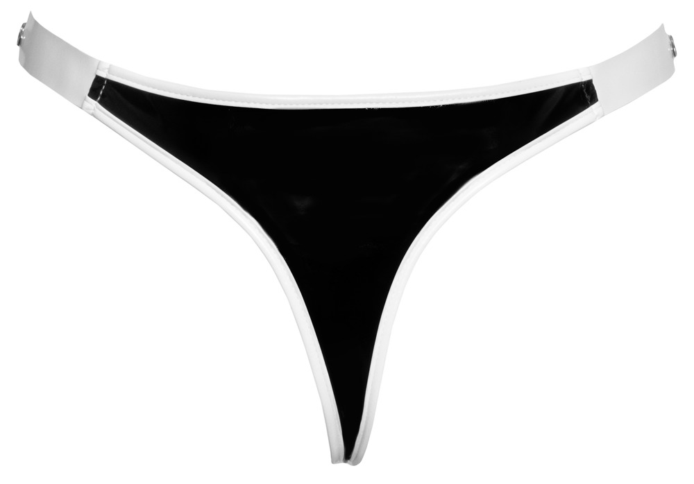 Bikini Sexy din Vinil cu Catarame, Negru/Alb, S, #6, Erotic24.ro