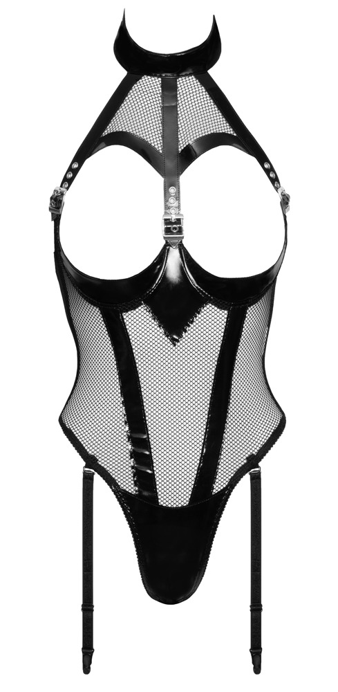 Body Open Cups Vinil si Plasa, Negru, M, #3, Erotic24.ro