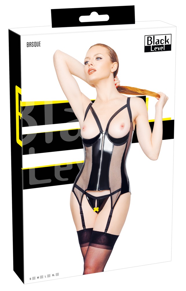 Corset Open Cups si Bikini din Vinil, Negru, M, Nr. 7, Erotic24.ro