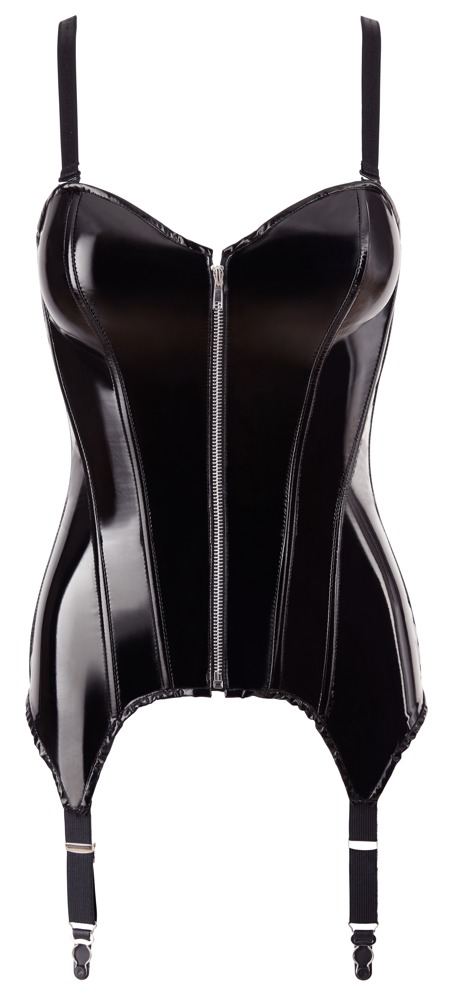Corset din Vinil cu Fermoar si Snur, Negru, M, #5, Erotic24.ro