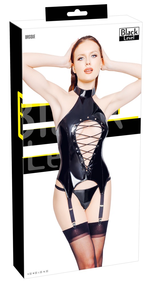 Corset si Bikini din Vinil cu Decupaj, Negru, M, #7, Erotic24.ro