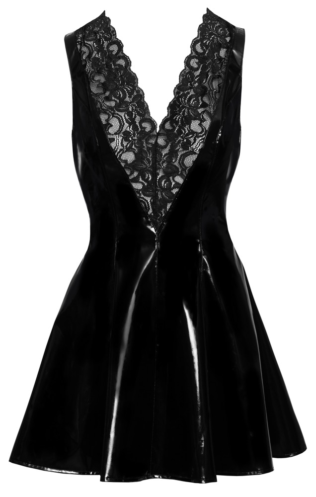 Rochie din Vinil cu Insertie din Dantela, Negru, M, #5, Erotic24.ro
