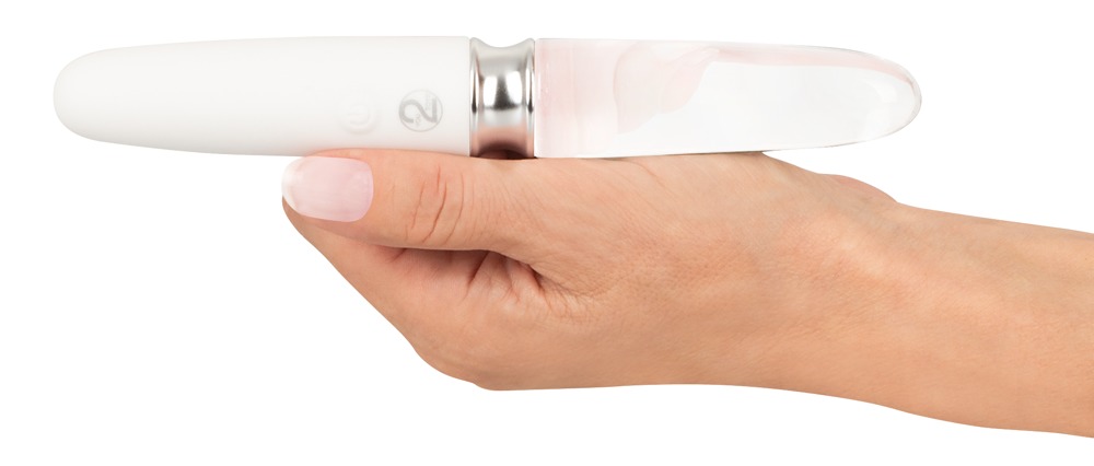 Vibrator Straight LED, 10 Moduri Vibratii, Silicon/Sticla, USB, Alb, 17.7 cm, #4, Erotic24.ro