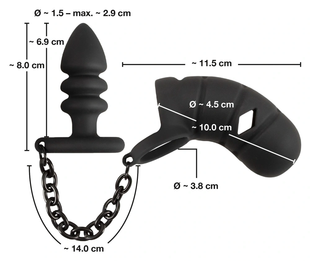 Cusca de Castitate din Silicon Moale cu Dop Anal Conectat, Negru, #6, Erotic24.ro