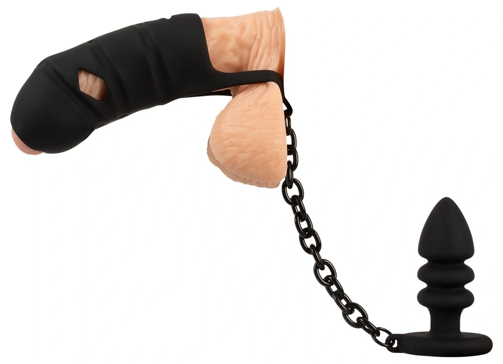 Cusca de Castitate din Silicon Moale cu Dop Anal Conectat, Negru, #1, Erotic24.ro