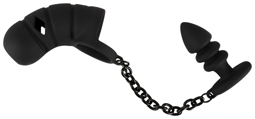Cusca de Castitate din Silicon Moale cu Dop Anal Conectat, Negru, #4, Erotic24.ro