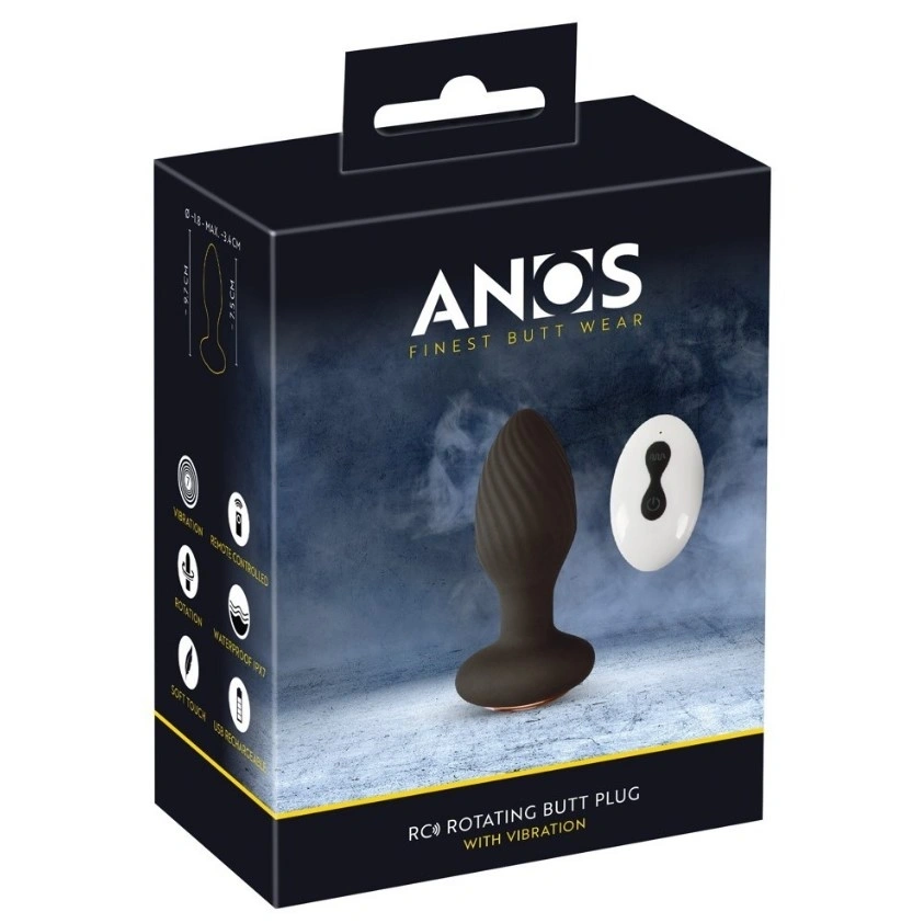 Vibrator Anal cu Rotatii, Remote Control, Silicon, USB, Negru, 9.7 cm, #6, Erotic24.ro