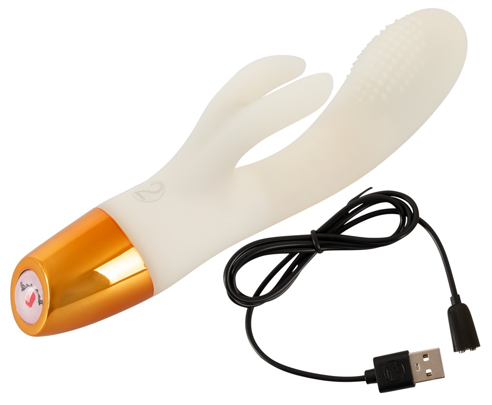 Vibrator Iepuras Glow in The Dark, 10 Moduri Vibratii, Silicon, USB, IPX 7, Alb, 19.5 cm, #10, Erotic24.ro