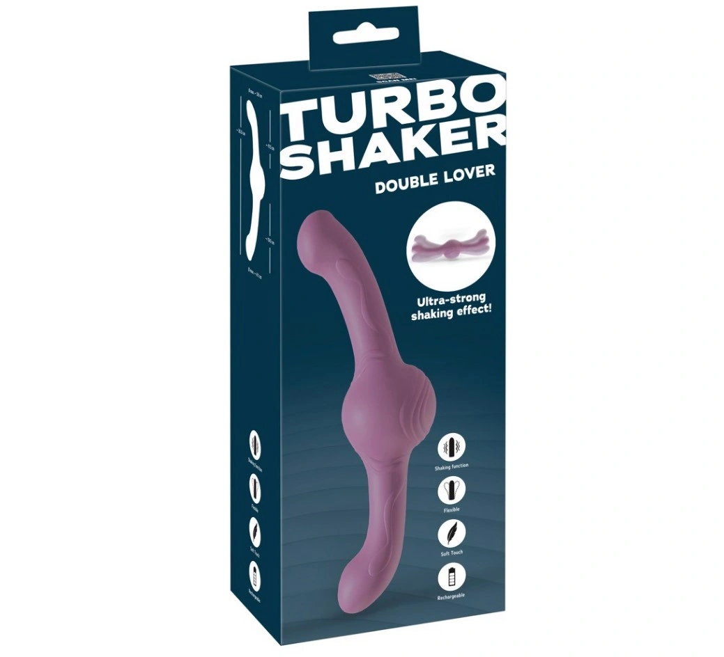 Stimulator Turbo Shaker Double Lover, Silicon, USB, Mov, 30 cm, #4, Erotic24.ro