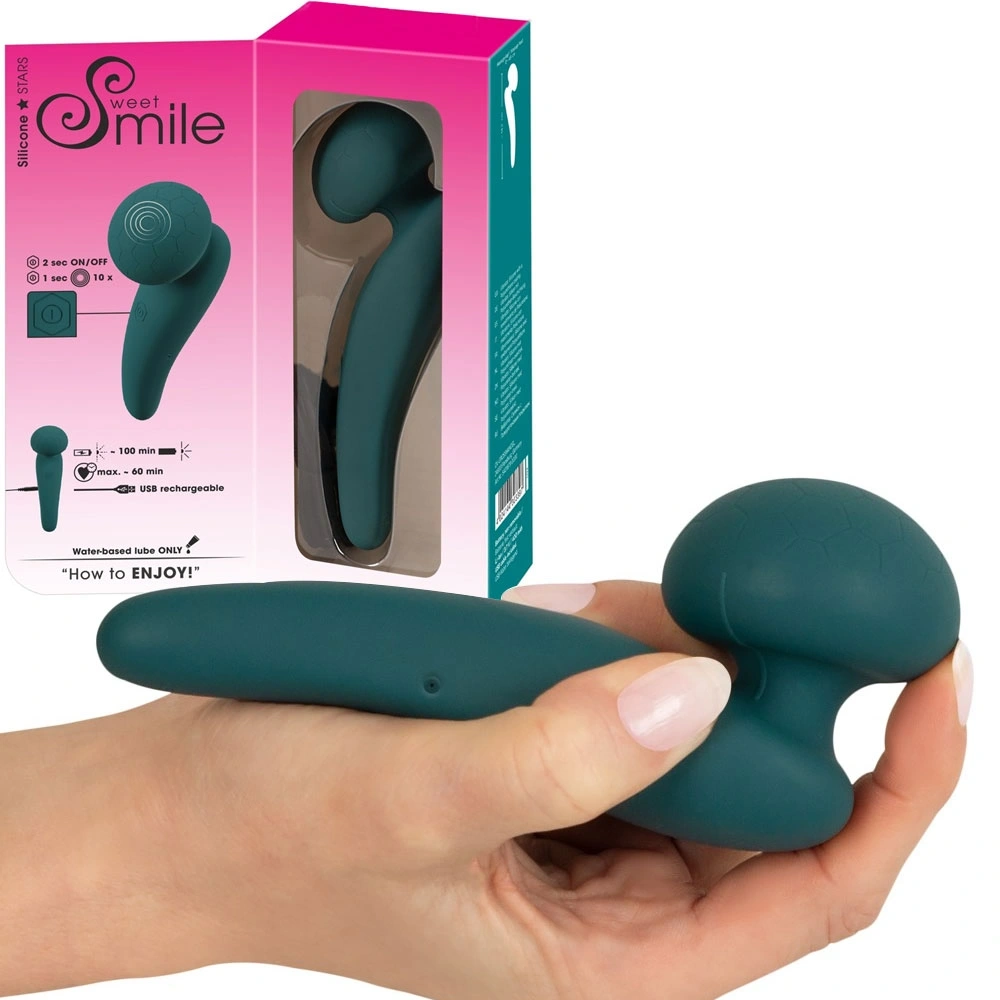 Stimulator Flexible Wand Sweet Smile 10 Moduri Vibratii, Silicon, USB, Verde Inchis, 14.2 cm, #7, Erotic24.ro