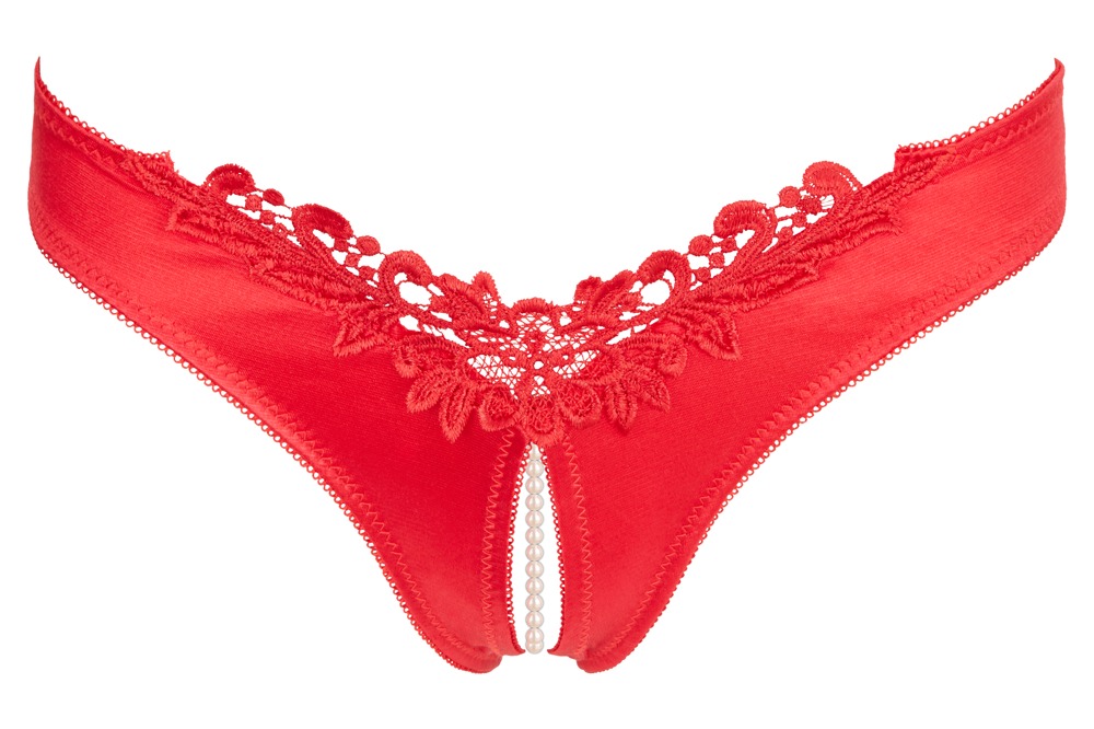 Bikini Satinati cu Perle, Rosu, M, #5, Erotic24.ro