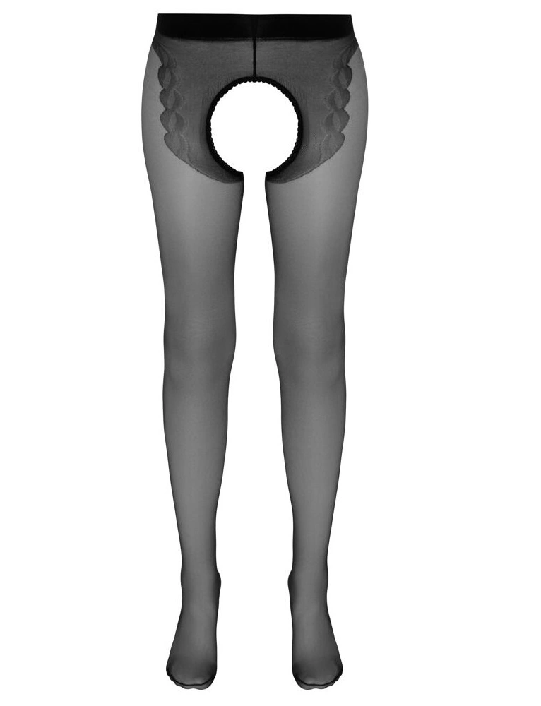 Ciorapi Crotchless cu Dunga Rosie, Negru, S, #4, Erotic24.ro