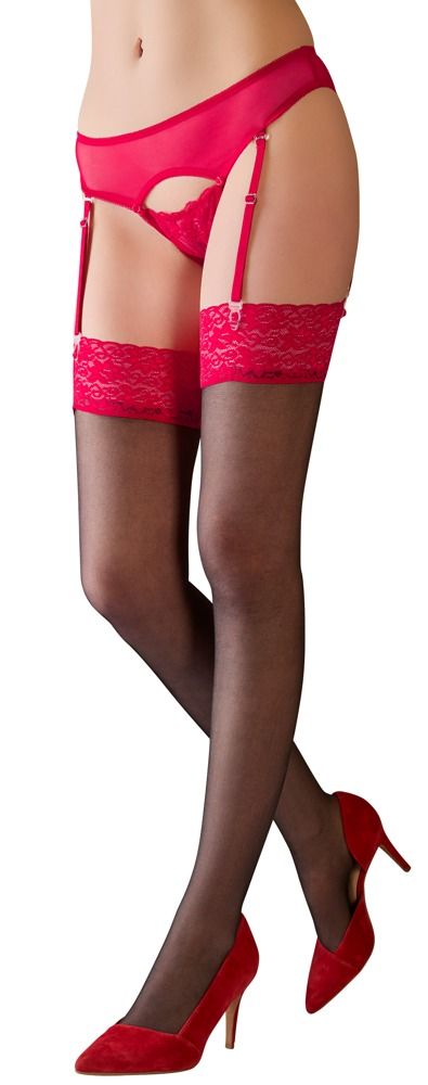 Ciorapi Sensual Lace, Negru/Rosu, S, #2, Erotic24.ro