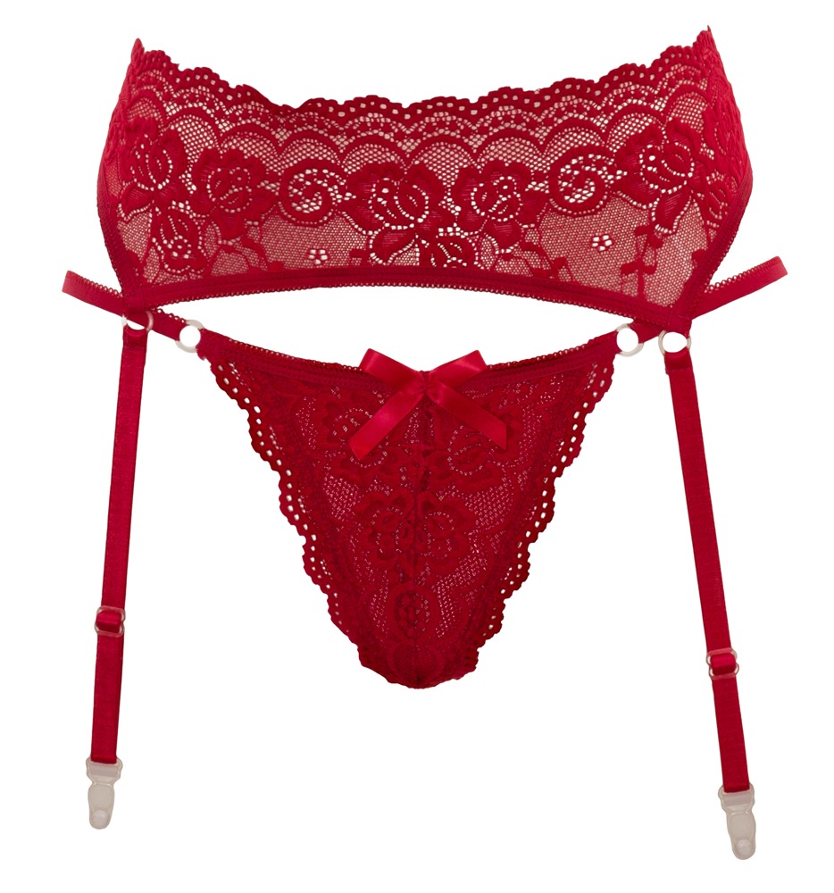 Bikini si Portjartier din Dantela, Rosu, M, Nr. 4, Erotic24.ro