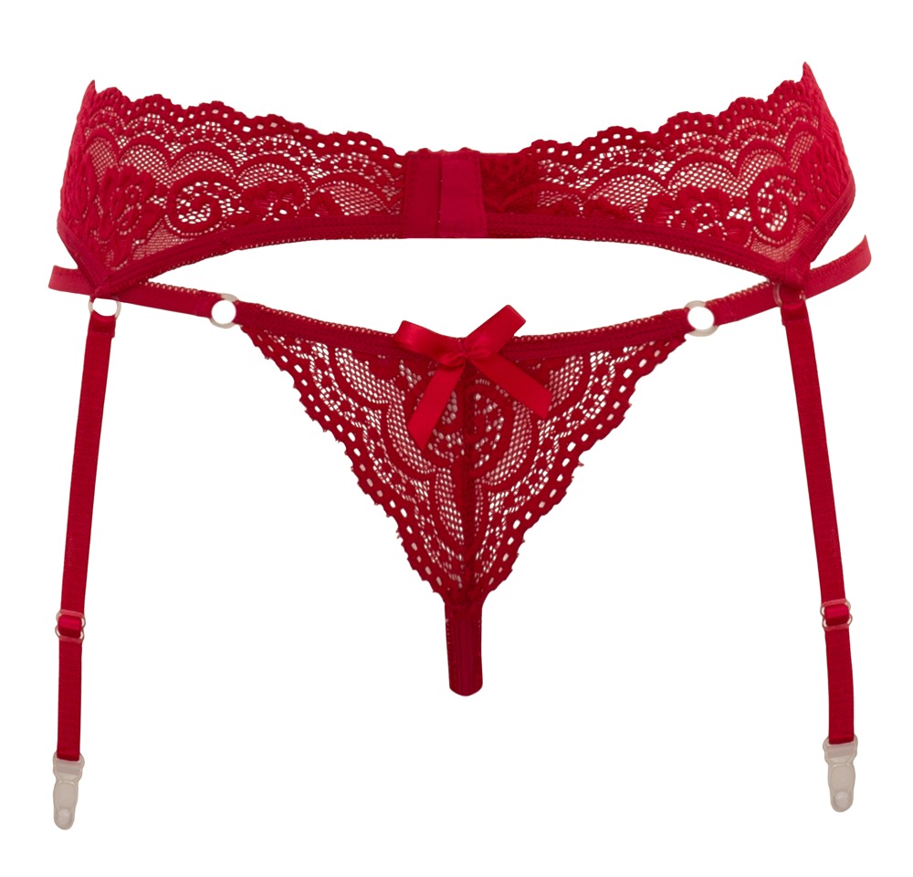 Bikini si Portjartier din Dantela, Rosu, M, Nr. 5, Erotic24.ro