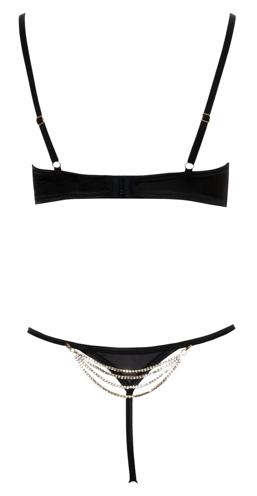 Set Lenjerie 2 Piese cu Strasuri, Negru, 80B/M, Nr. 6, Erotic24.ro