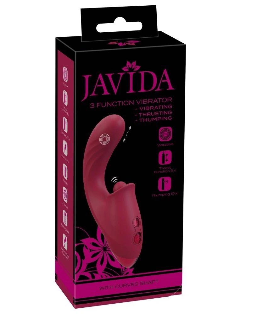 Vibrator Rabbit Javida, Functii de Vibratii, Impingere, Tapare, Silicon, USB, Rosu, 17.8 cm, #3, Erotic24.ro