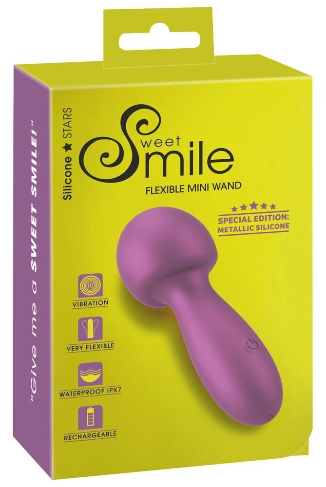Mini Wand Sweet Smile Metallic, 10 Moduri Vibratii, Silicon, USB, 11.6 cm, Nr. 10, Erotic24.ro