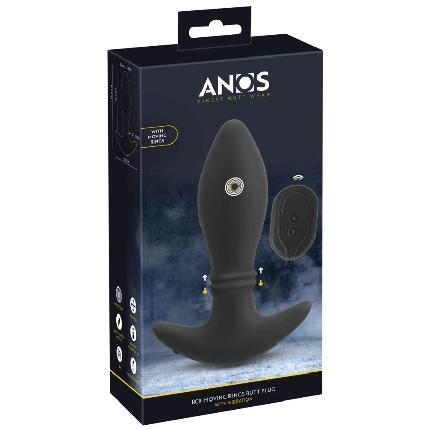 Vibrator Anal cu Inele Miscatoare, Remote Control, Silicon, USB, Negru, 16.4 cm, Nr. 7, Erotic24.ro