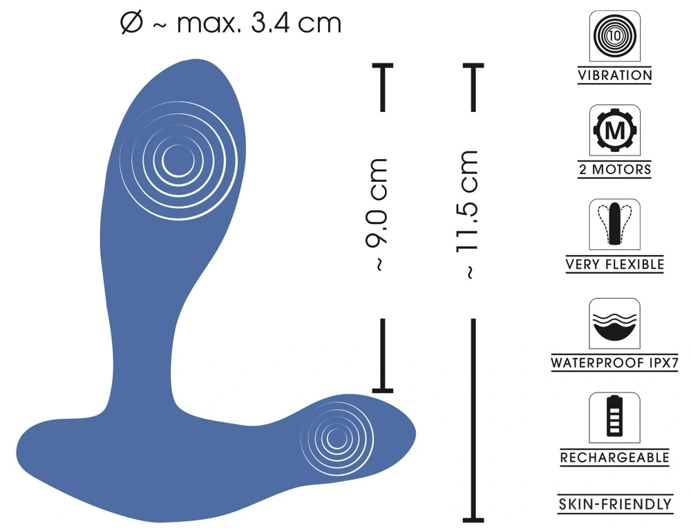 Vibrator Anal Flexibil 2 Motoare, 10 Moduri Vibratii, Silicon, USB, Albastru, 11.5 cm, Nr. 6, Erotic24.ro