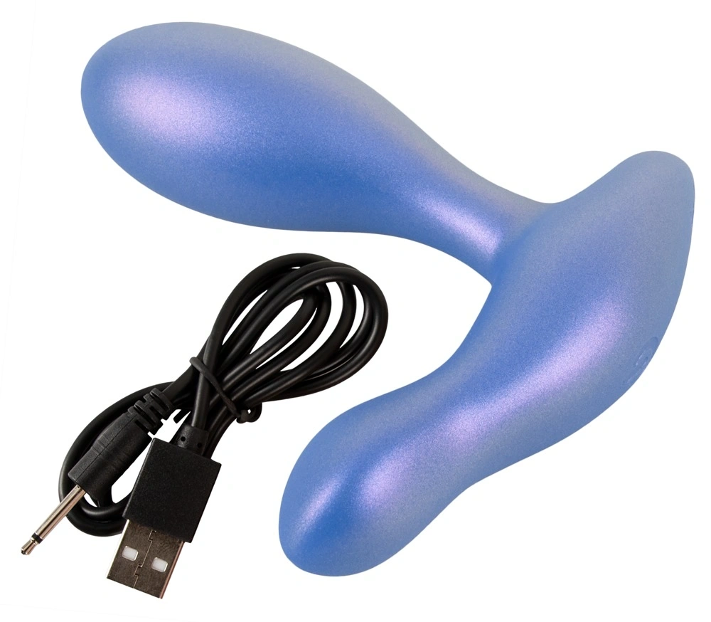Vibrator Anal Flexibil 2 Motoare, 10 Moduri Vibratii, Silicon, USB, Albastru, 11.5 cm, Nr. 7, Erotic24.ro