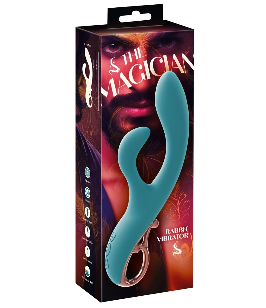 Vibrator Rabbit The Magician, 10 Moduri Vibratii, Silicon, USB, Verde, 22.5 cm, Nr. 12, Erotic24.ro