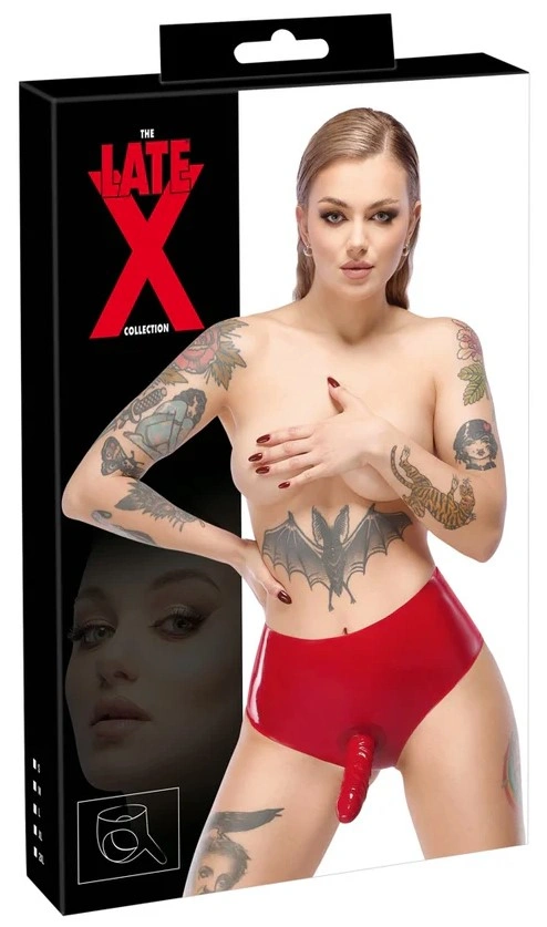 Bikini cu Dildo, Latex, Rosu, S, #7, Erotic24.ro