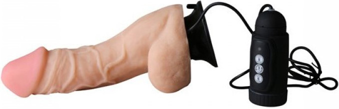 Vibrator Dancing Dick, 5 Moduri Vibratie + 3 Viteze Rotatie, TPR, Natural, 22 cm, #3, Erotic24.ro