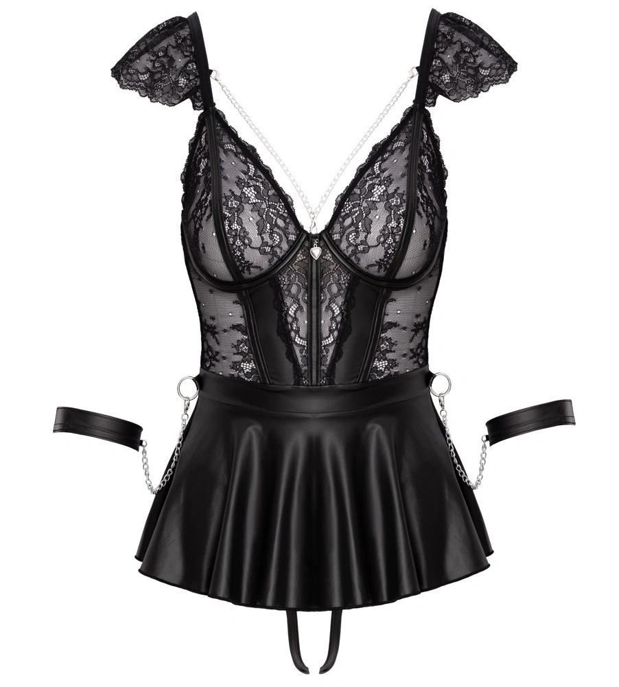 Rochie Babydoll Bondage cu Catuse si Bikini Crothless, Negru, M, #3, Erotic24.ro