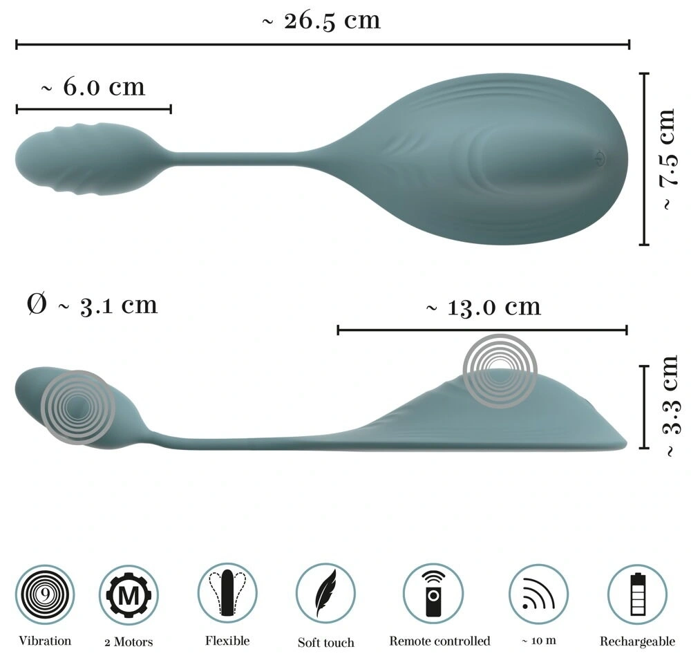 Stimulator Vibepad mini, Remote Control, 2 Motoare, 9 Moduri Vibratii, Silicon, USB, Albastru Deschis, #4, Erotic24.ro