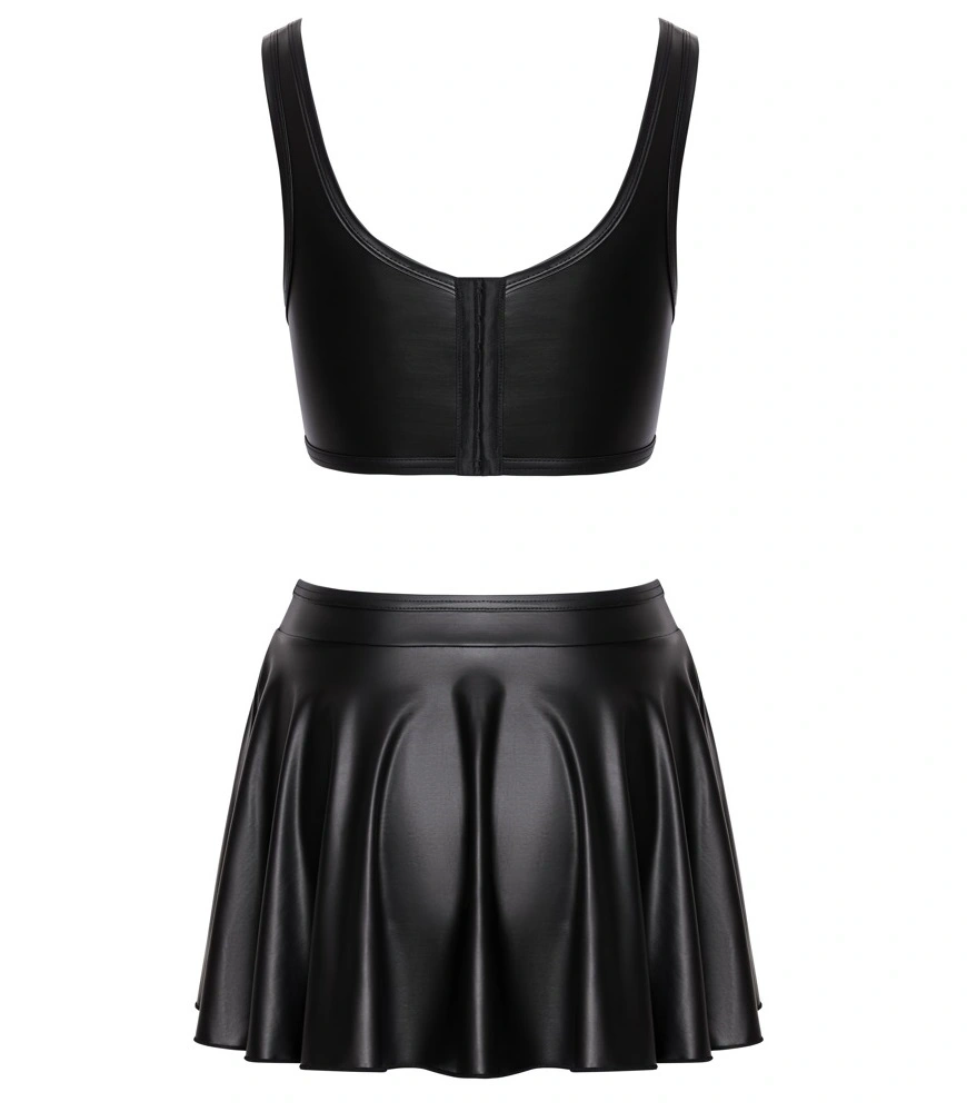 Set Lenjerie 2 Piese Top si Fusta, Material Wetlook, Negru, S, Nr. 5, Erotic24.ro