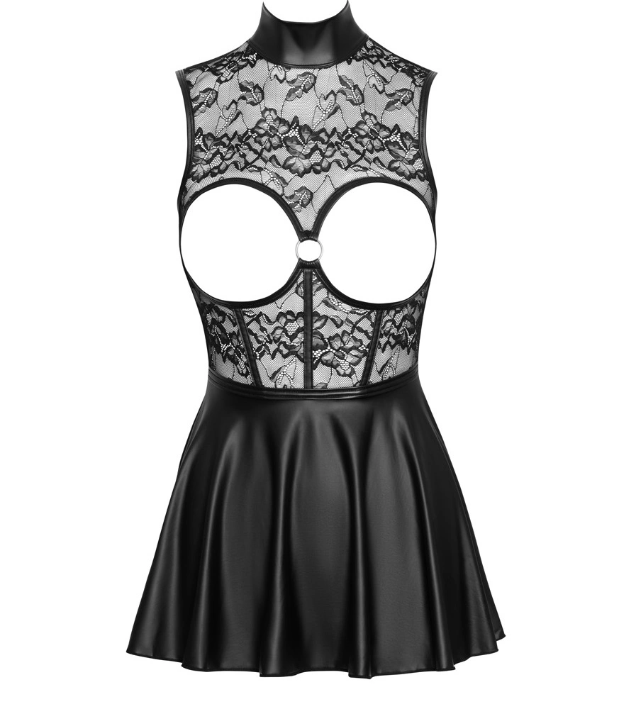 Rochie Evazata din Dantela si Material Wetlook, Negru, M, #6, Erotic24.ro