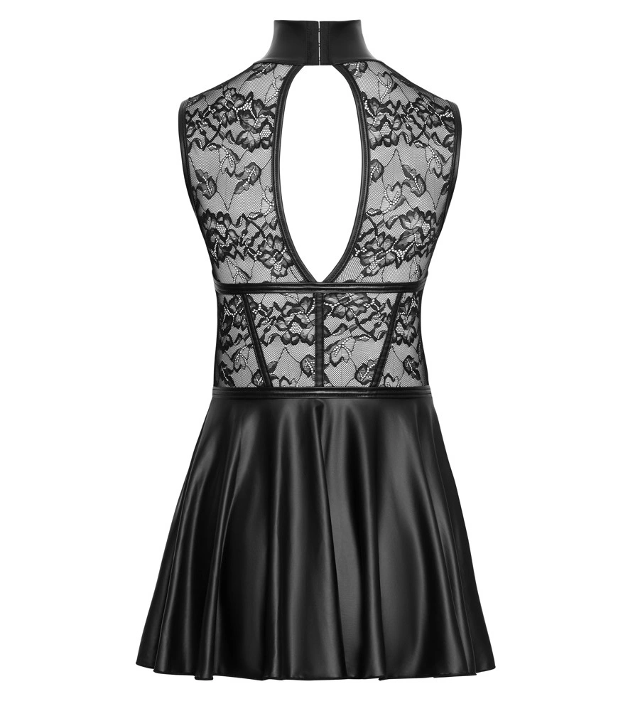 Rochie Evazata din Dantela si Material Wetlook, Negru, M, #5, Erotic24.ro