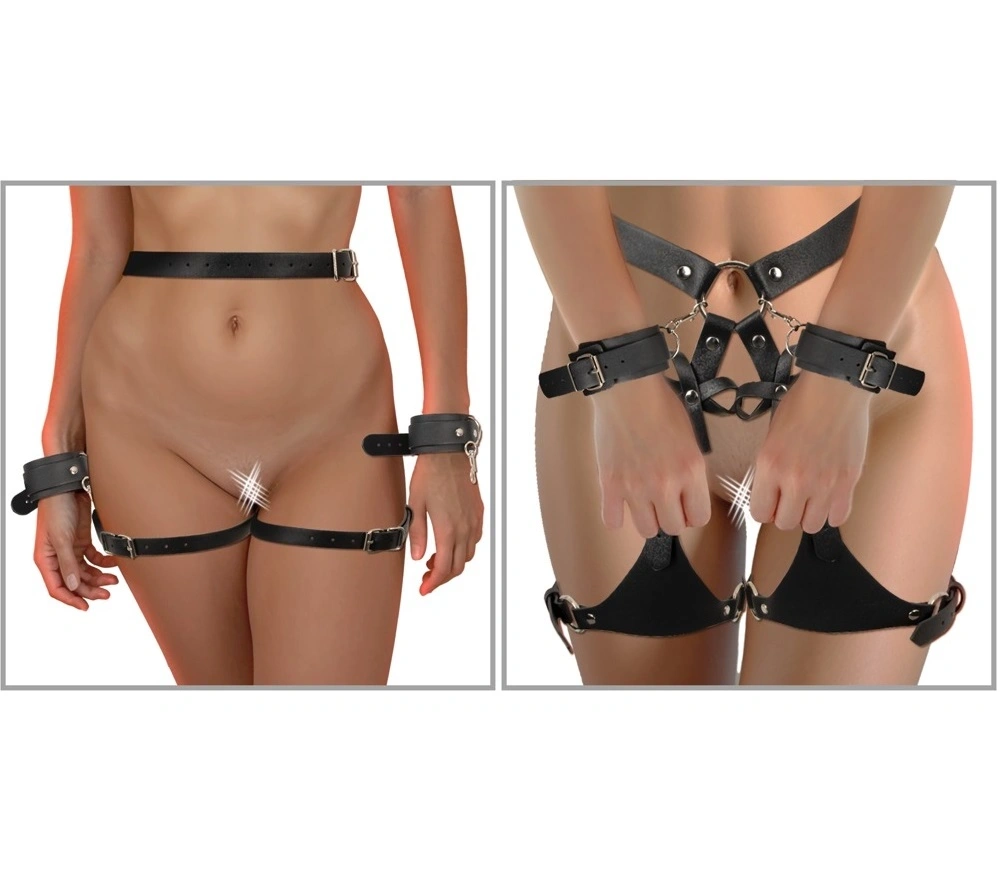 Sistem Retinere Bad Kitty, Harness si Catuse Maini, Piele Ecologica, Negru, Nr. 6, Erotic24.ro