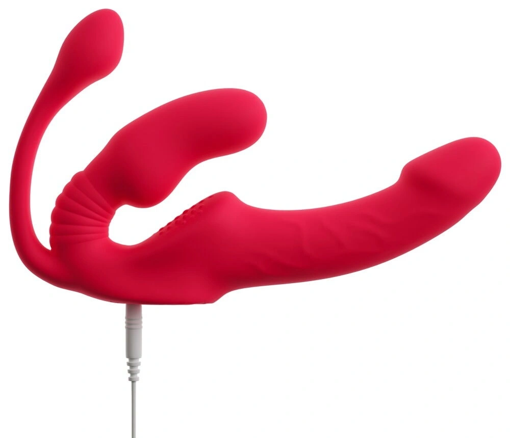 Strap-on Strapless Remote Control, 3 Motoare, 10 Moduri de Vibratii, Silicon, USB, Rosu, 23 cm, #8, Erotic24.ro