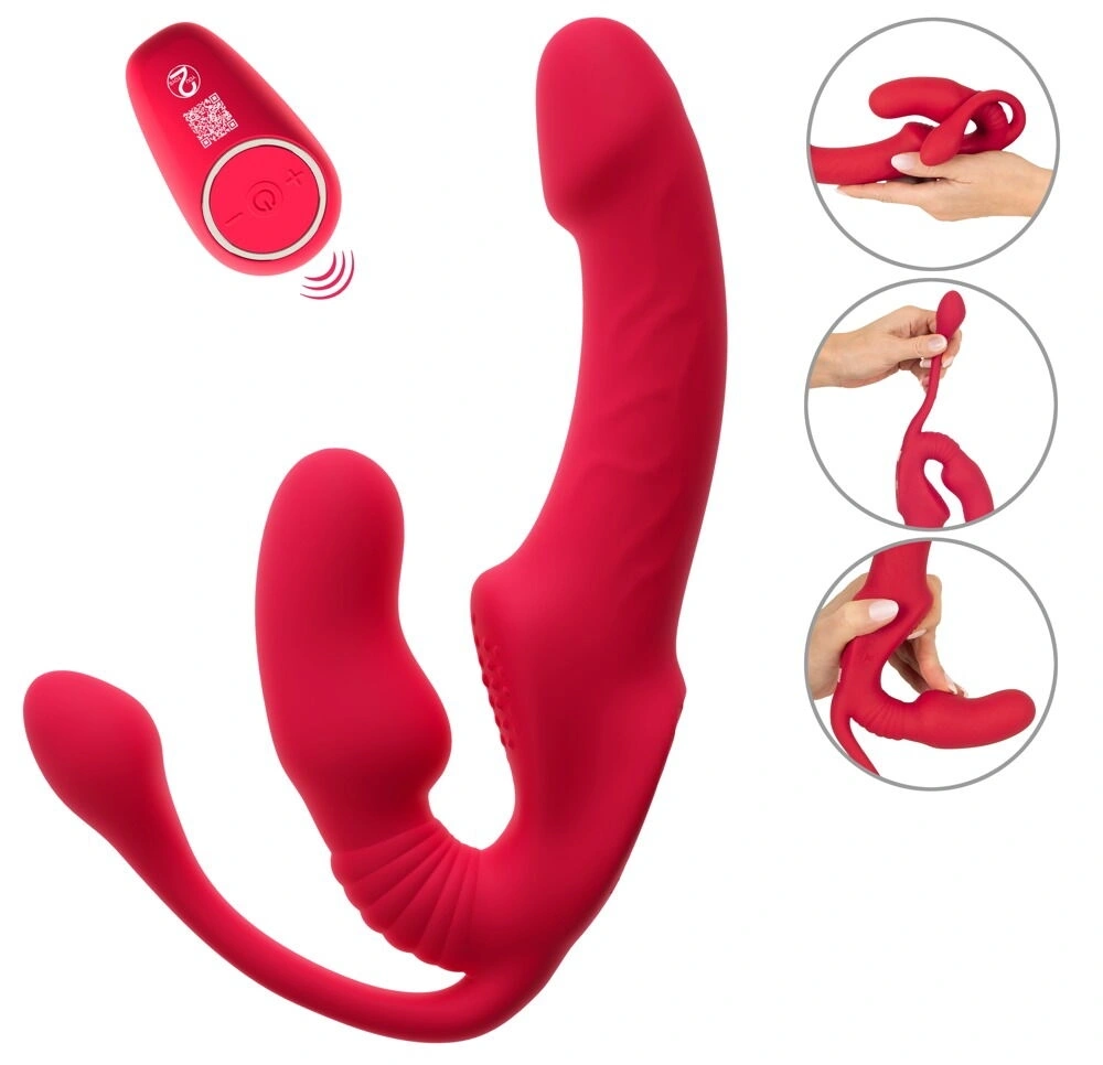 Strap-on Strapless Remote Control, 3 Motoare, 10 Moduri de Vibratii, Silicon, USB, Rosu, 23 cm, #1, Erotic24.ro