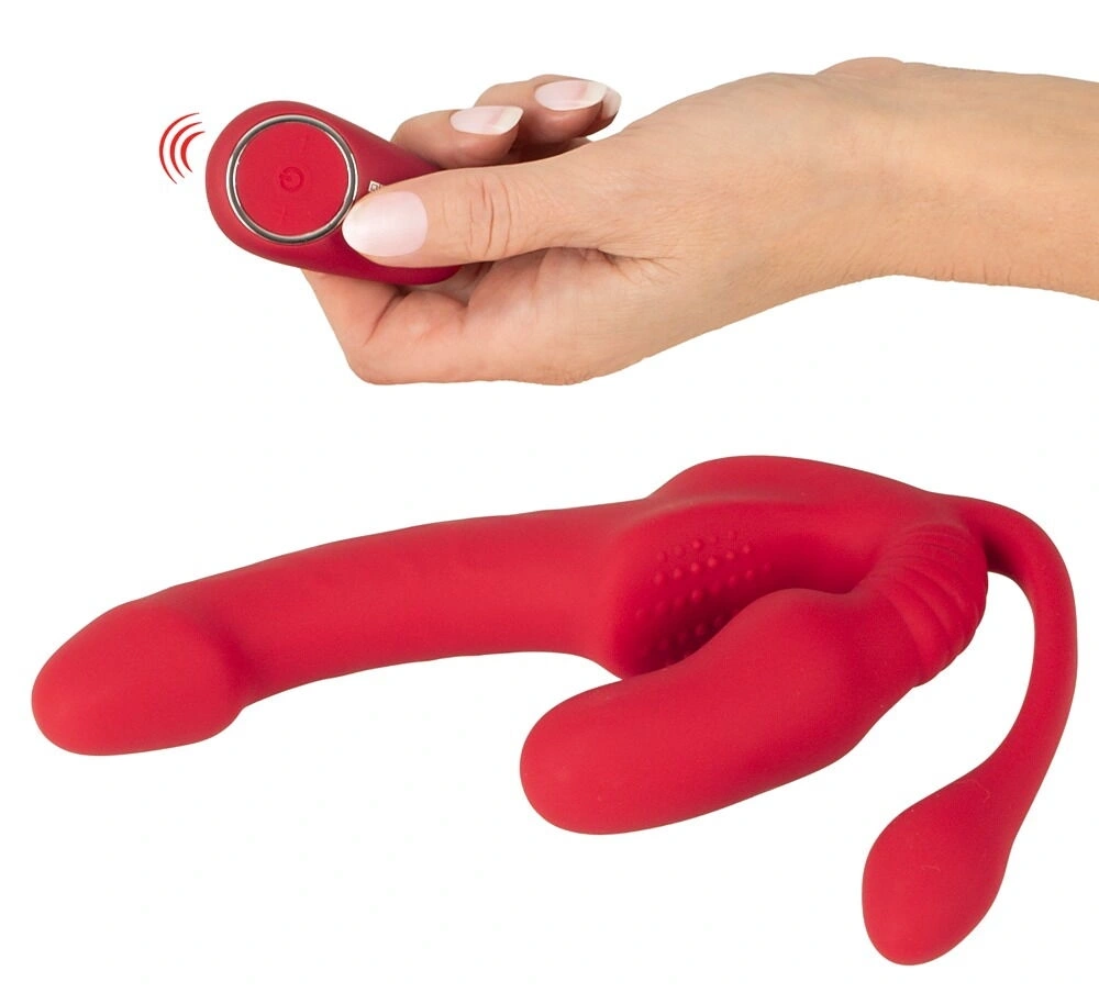 Strap-on Strapless Remote Control, 3 Motoare, 10 Moduri de Vibratii, Silicon, USB, Rosu, 23 cm, #6, Erotic24.ro