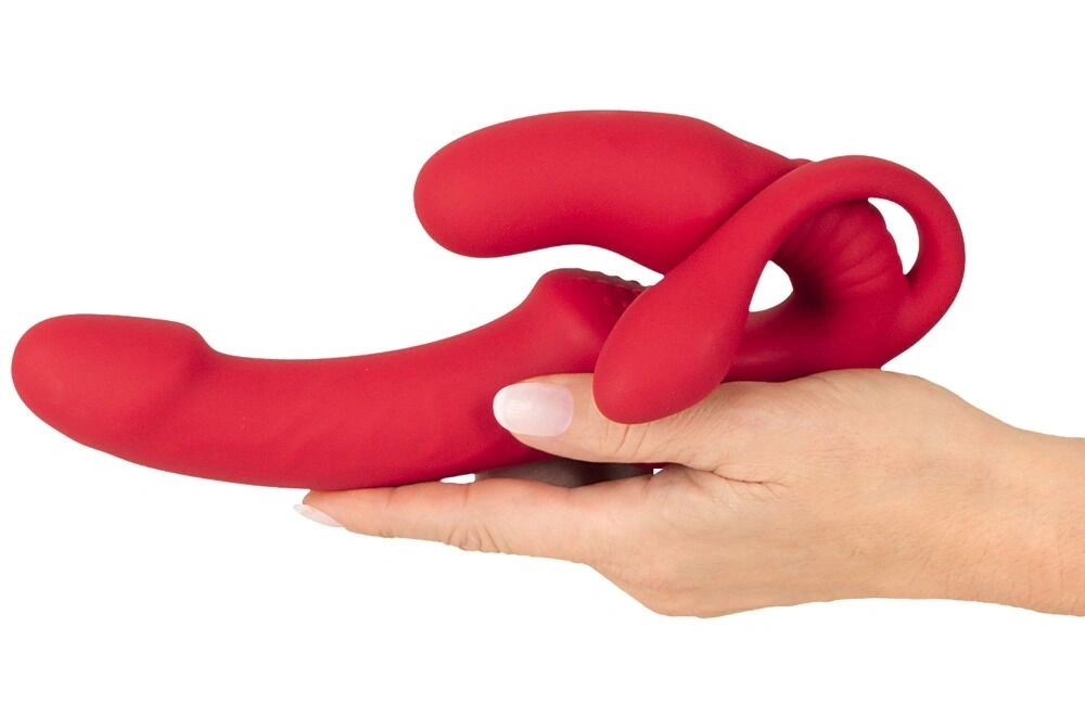 Strap-on Strapless Remote Control, 3 Motoare, 10 Moduri de Vibratii, Silicon, USB, Rosu, 23 cm, #5, Erotic24.ro