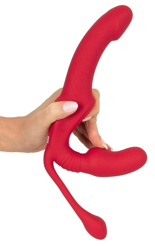 Strap-on Strapless Remote Control, 3 Motoare, 10 Moduri de Vibratii, Silicon, USB, Rosu, 23 cm, #7, Erotic24.ro