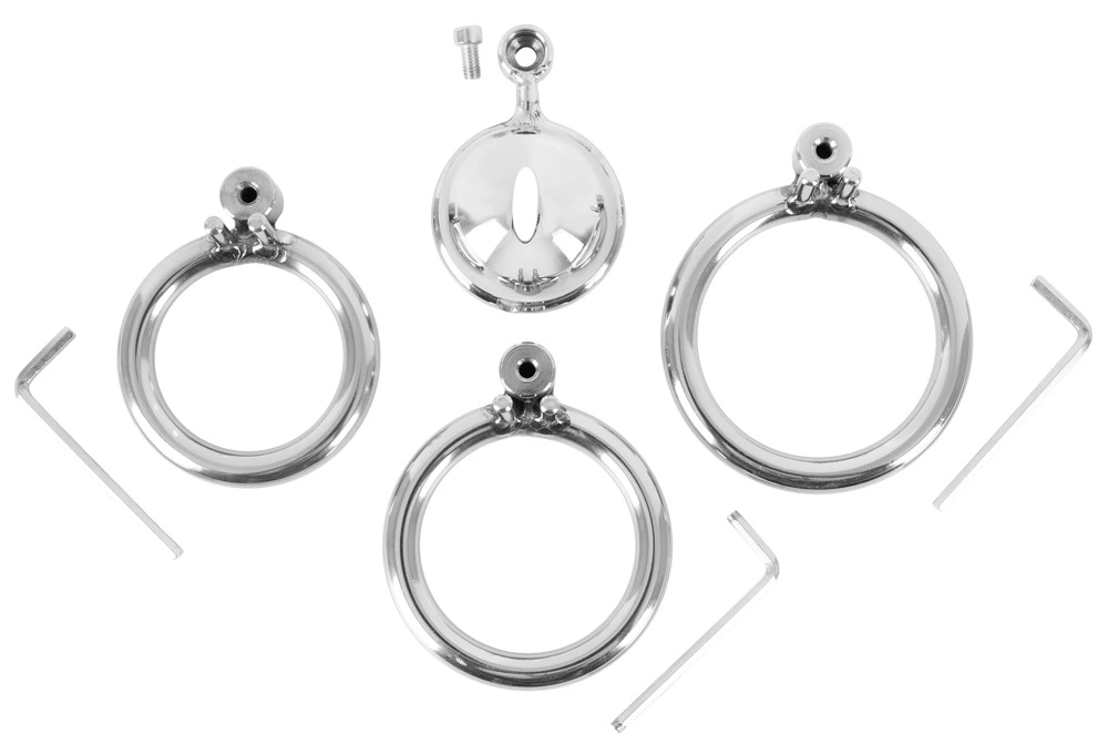 Custa Metalica Mini de Castitate, 3 Inele pentru Testicule, Argintiu, #7, Erotic24.ro