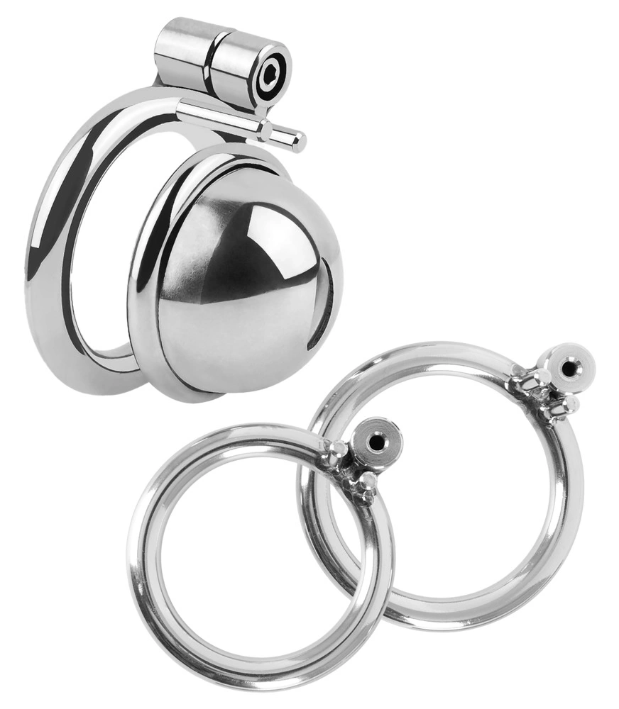 Custa Metalica Mini de Castitate, 3 Inele pentru Testicule, Argintiu, #3, Erotic24.ro