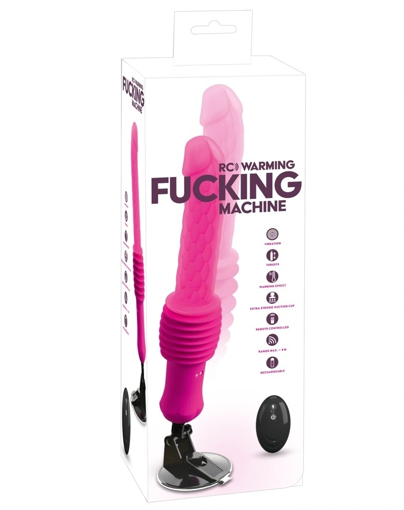 Vibrator RC Warming Fucking Machine, Remote Control, Functii Impingere, Vibratii si Incalzire, Ventuza Detasabila, Silicon, Roz, #8, Erotic24.ro