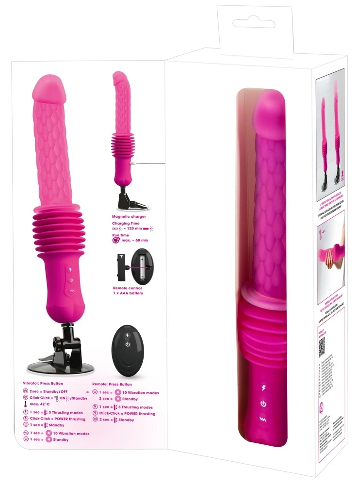 Vibrator RC Warming Fucking Machine, Remote Control, Functii Impingere, Vibratii si Incalzire, Ventuza Detasabila, Silicon, Roz, #7, Erotic24.ro