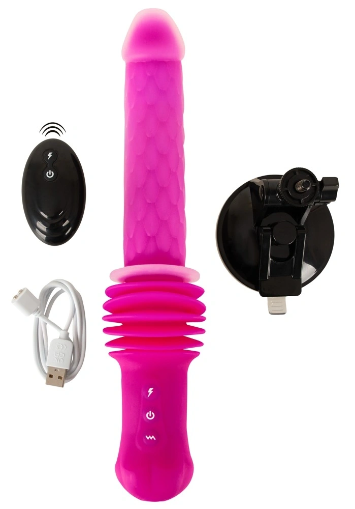 Vibrator RC Warming Fucking Machine, Remote Control, Functii Impingere, Vibratii si Incalzire, Ventuza Detasabila, Silicon, Roz, #3, Erotic24.ro