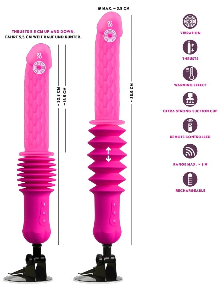 Vibrator RC Warming Fucking Machine, Remote Control, Functii Impingere, Vibratii si Incalzire, Ventuza Detasabila, Silicon, Roz, #4, Erotic24.ro