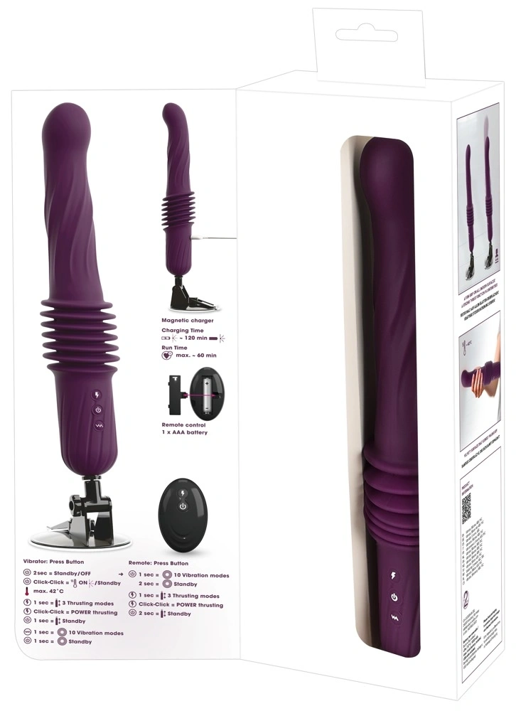 Vibrator RC Warming Fucking Machine, Remote Control, Functii Impingere, Vibratii si Incalzire, Ventuza Detasabila, Silicon, Mov, #10, Erotic24.ro